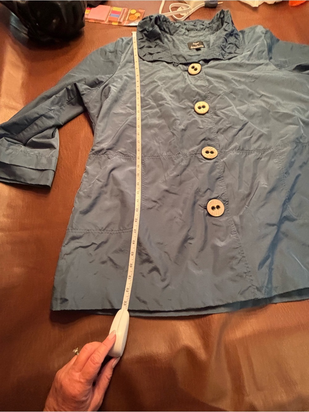 dennis basso Teal Full-Button A-Line Robe Jacket - Picture 11 of 12